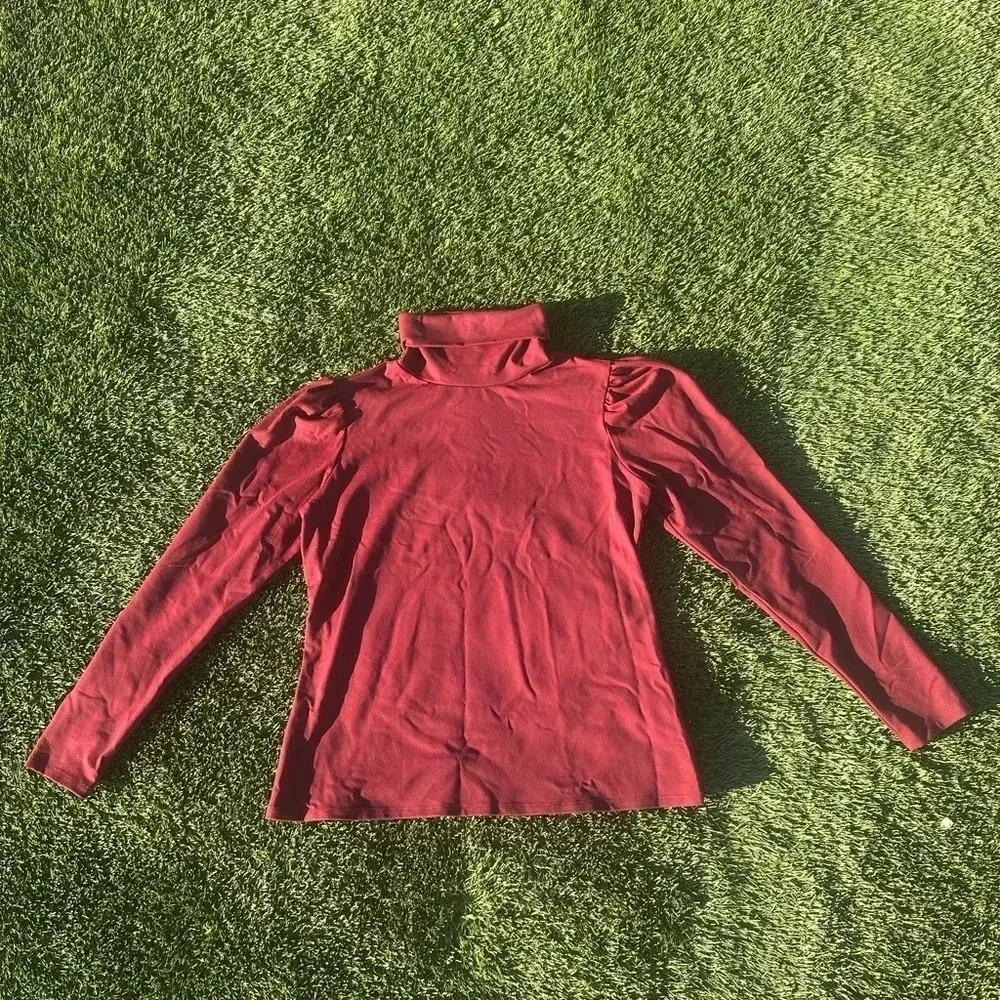 Rachel Parcell Maroon Puff Sleeve Turtleneck, Size M